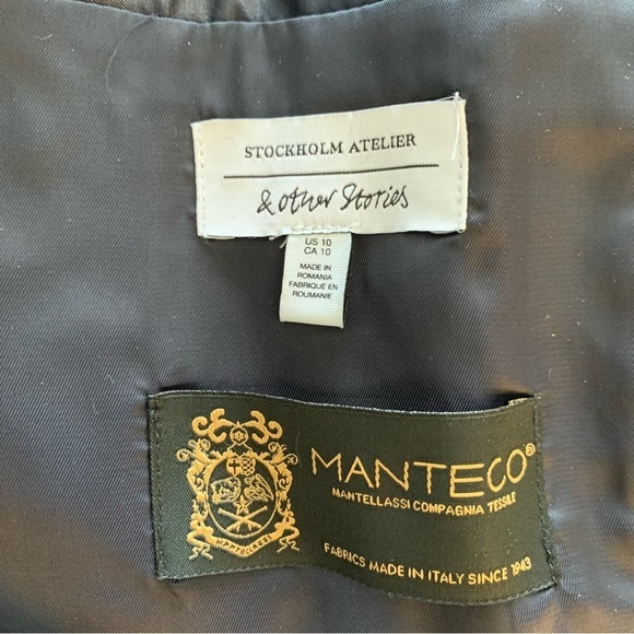 & OTHER STORIES Manteco Relaxed Belted Wool Coat Navy Size US 10 Rare Find! - Picture 13 of 15